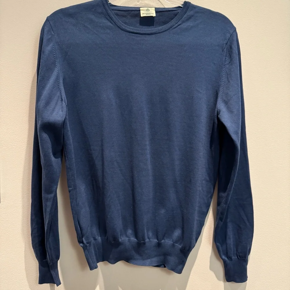 BORRELLI Napoli Blue 100% Cotton Sweater Crewneck